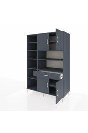 Kronos Dolap 10 Raflı Tek Çekmeceli 4 Kapaklı 132x59x195 Antrasit-Antrasit/Antrasit