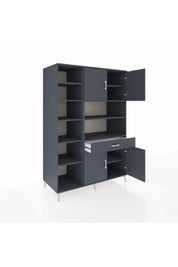 Kronos Dolap 10 Raflı Tek Çekmeceli 4 Kapaklı 132x59x195 Antrasit-Antrasit/Antrasit