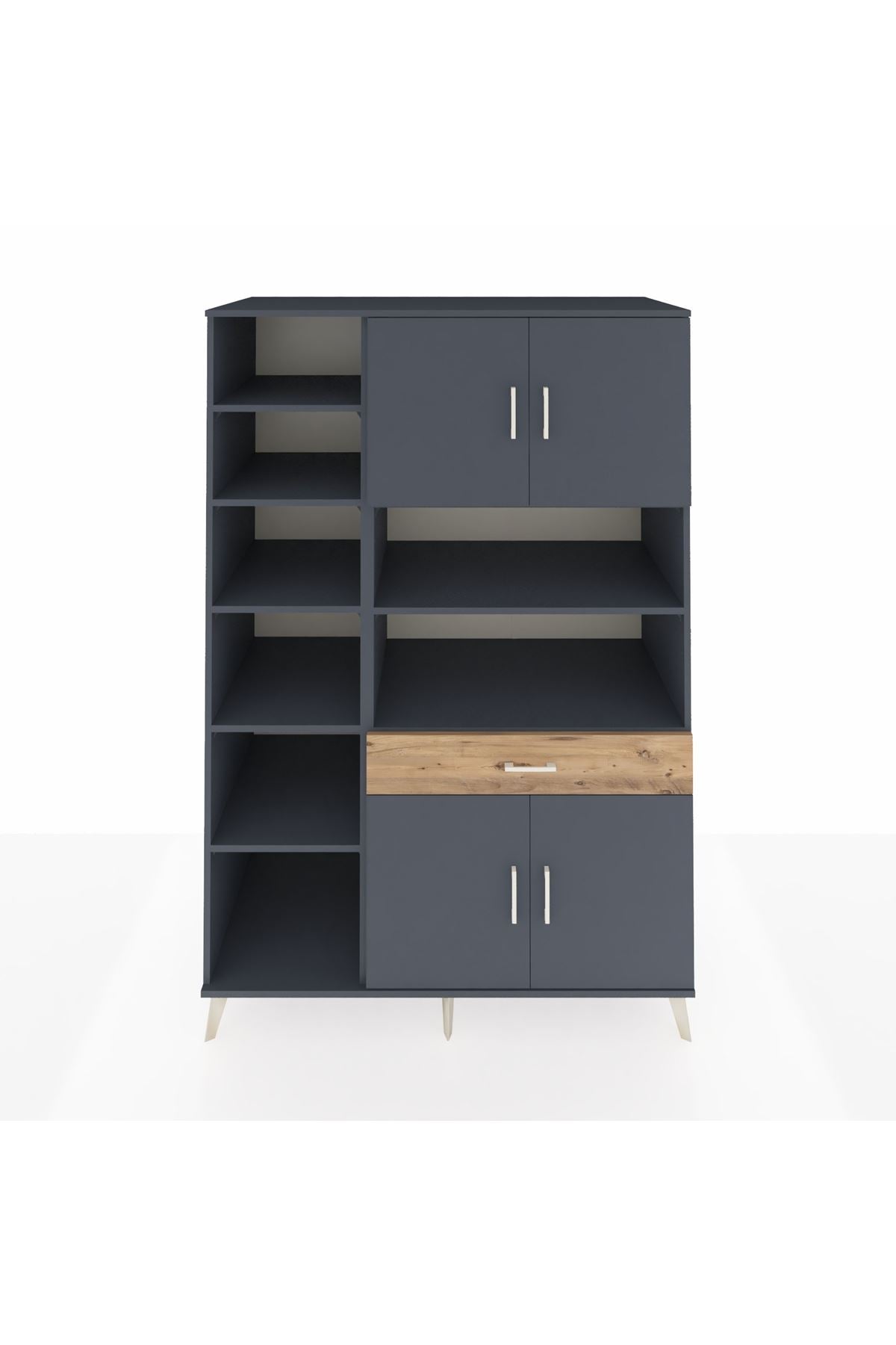 Kronos Dolap 10 Raflı Tek Çekmeceli 4 Kapaklı 132x59x195 Antrasit-Antrasit/Çam