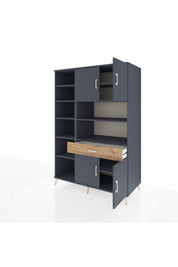 Kronos Dolap 10 Raflı Tek Çekmeceli 4 Kapaklı 132x59x195 Antrasit-Antrasit/Çam