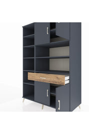 Kronos Dolap 10 Raflı Tek Çekmeceli 4 Kapaklı 132x59x195 Antrasit-Antrasit/Çam