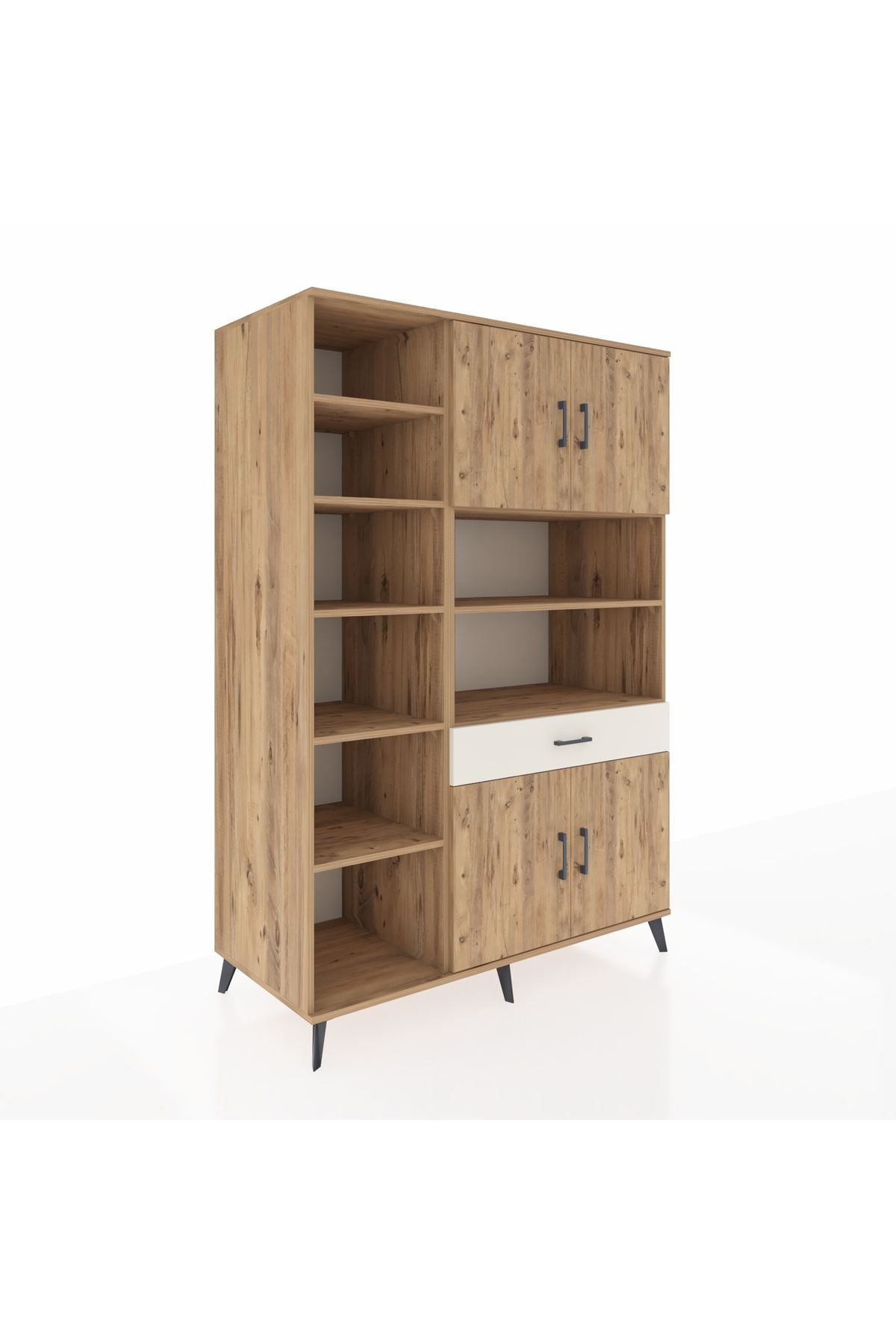 Kronos Dolap 10 Raflı Tek Çekmeceli 4 Kapaklı 132x59x195 Çam-Çam/Aytaşı