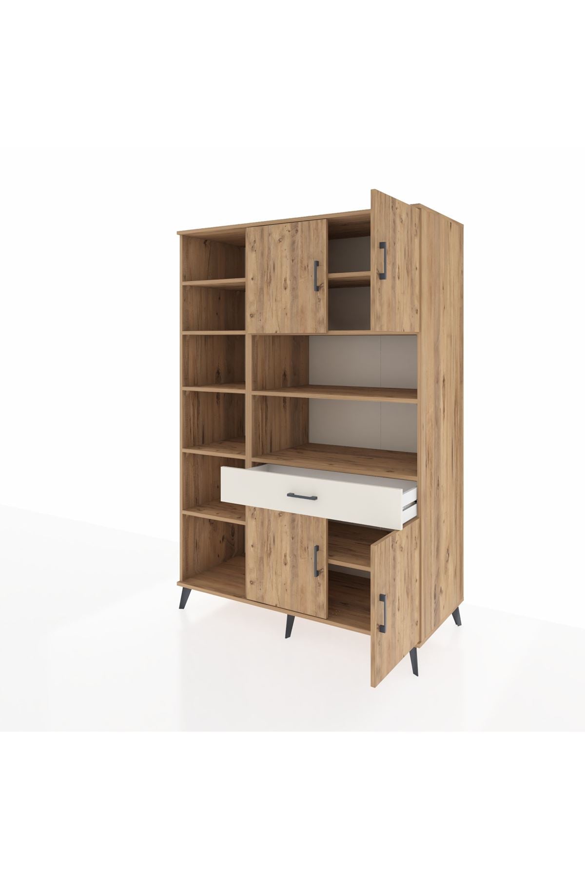 Kronos Dolap 10 Raflı Tek Çekmeceli 4 Kapaklı 132x59x195 Çam-Çam/Aytaşı