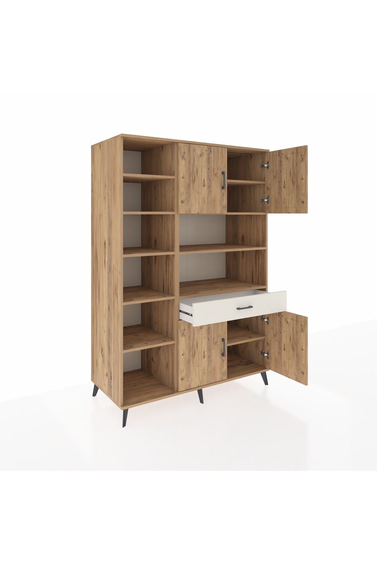 Kronos Dolap 10 Raflı Tek Çekmeceli 4 Kapaklı 132x59x195 Çam-Çam/Aytaşı