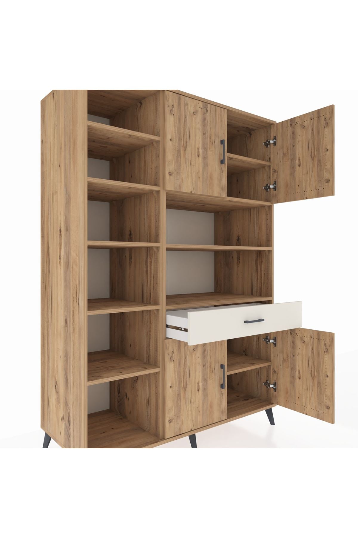 Kronos Dolap 10 Raflı Tek Çekmeceli 4 Kapaklı 132x59x195 Çam-Çam/Aytaşı