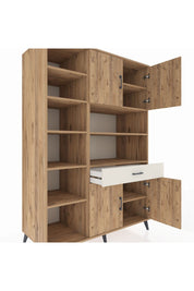 Kronos Dolap 10 Raflı Tek Çekmeceli 4 Kapaklı 132x59x195 Çam-Çam/Aytaşı