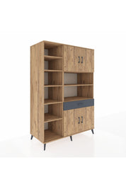 Kronos Dolap 10 Raflı Tek Çekmeceli 4 Kapaklı 132x59x195 Çam-Çam/Antrasit