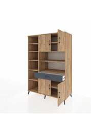 Kronos Dolap 10 Raflı Tek Çekmeceli 4 Kapaklı 132x59x195 Çam-Çam/Antrasit