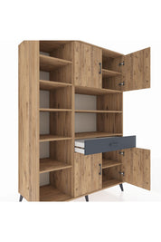 Kronos Dolap 10 Raflı Tek Çekmeceli 4 Kapaklı 132x59x195 Çam-Çam/Antrasit