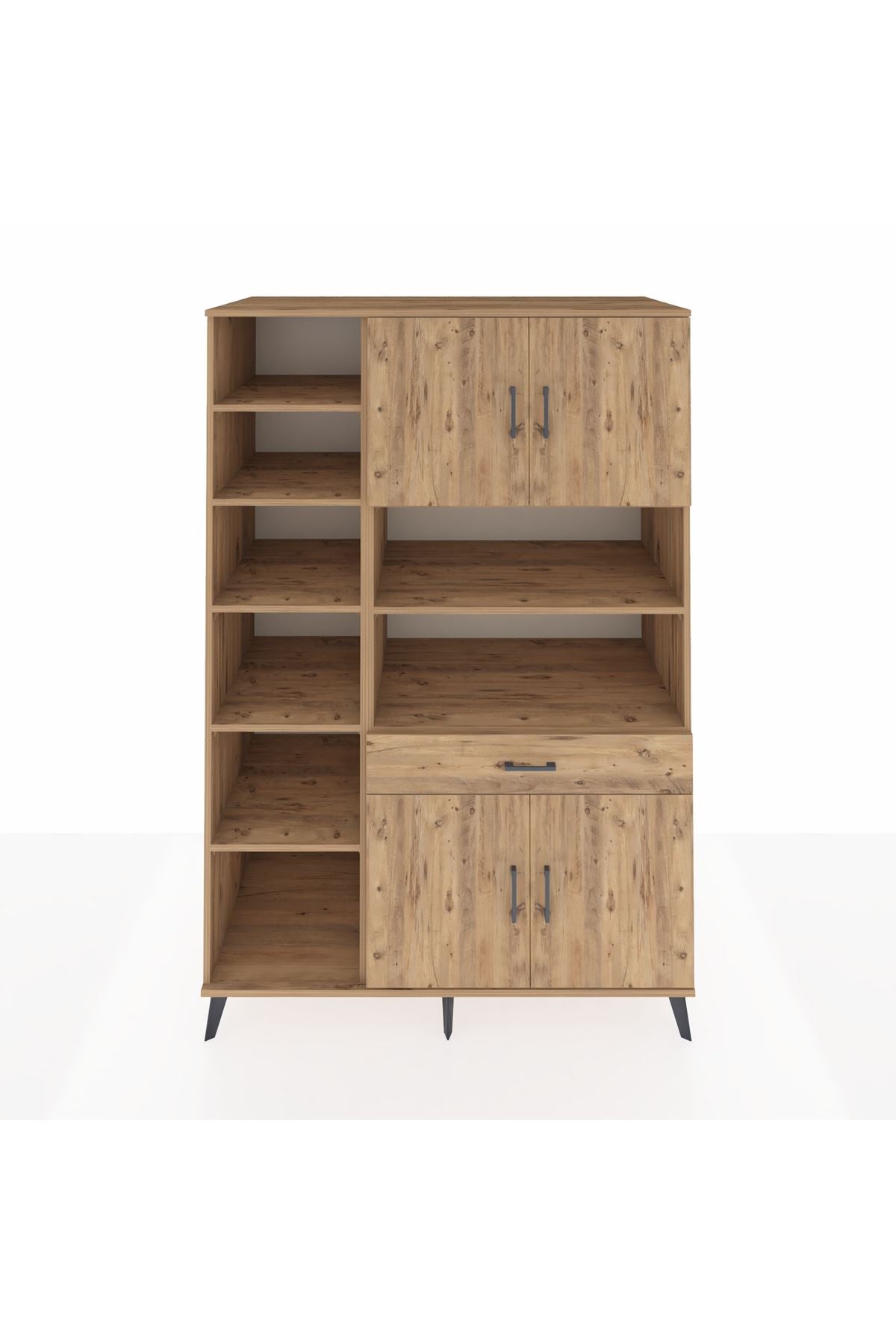 Kronos Dolap 10 Raflı Tek Çekmeceli 4 Kapaklı 132x59x195 Çam-Çam/Çam