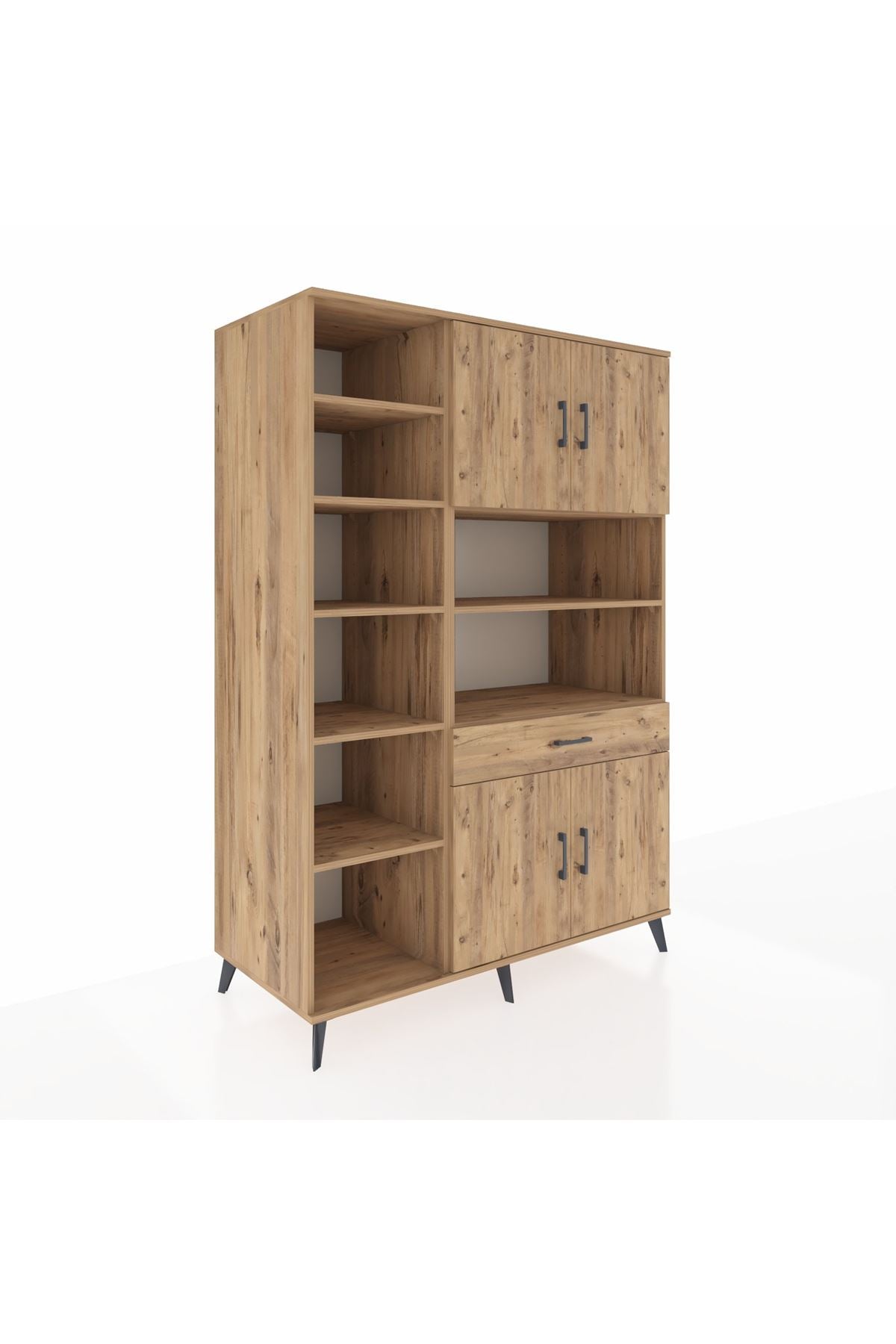 Kronos Dolap 10 Raflı Tek Çekmeceli 4 Kapaklı 132x59x195 Çam-Çam/Çam