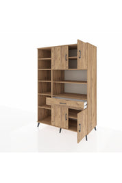 Kronos Dolap 10 Raflı Tek Çekmeceli 4 Kapaklı 132x59x195 Çam-Çam/Çam