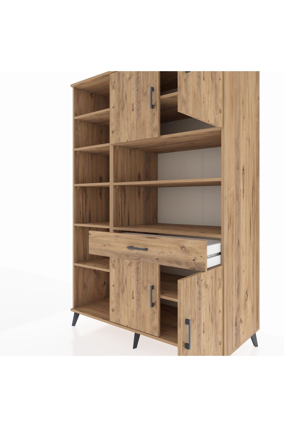 Kronos Dolap 10 Raflı Tek Çekmeceli 4 Kapaklı 132x59x195 Çam-Çam/Çam