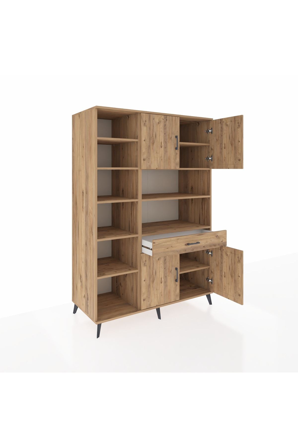 Kronos Dolap 10 Raflı Tek Çekmeceli 4 Kapaklı 132x59x195 Çam-Çam/Çam