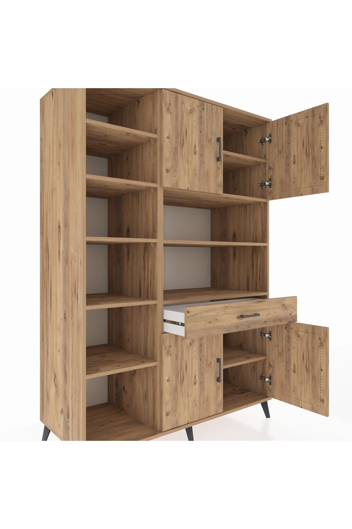 Kronos Dolap 10 Raflı Tek Çekmeceli 4 Kapaklı 132x59x195 Çam-Çam/Çam