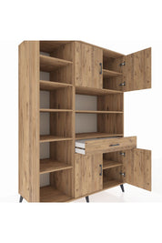 Kronos Dolap 10 Raflı Tek Çekmeceli 4 Kapaklı 132x59x195 Çam-Çam/Çam