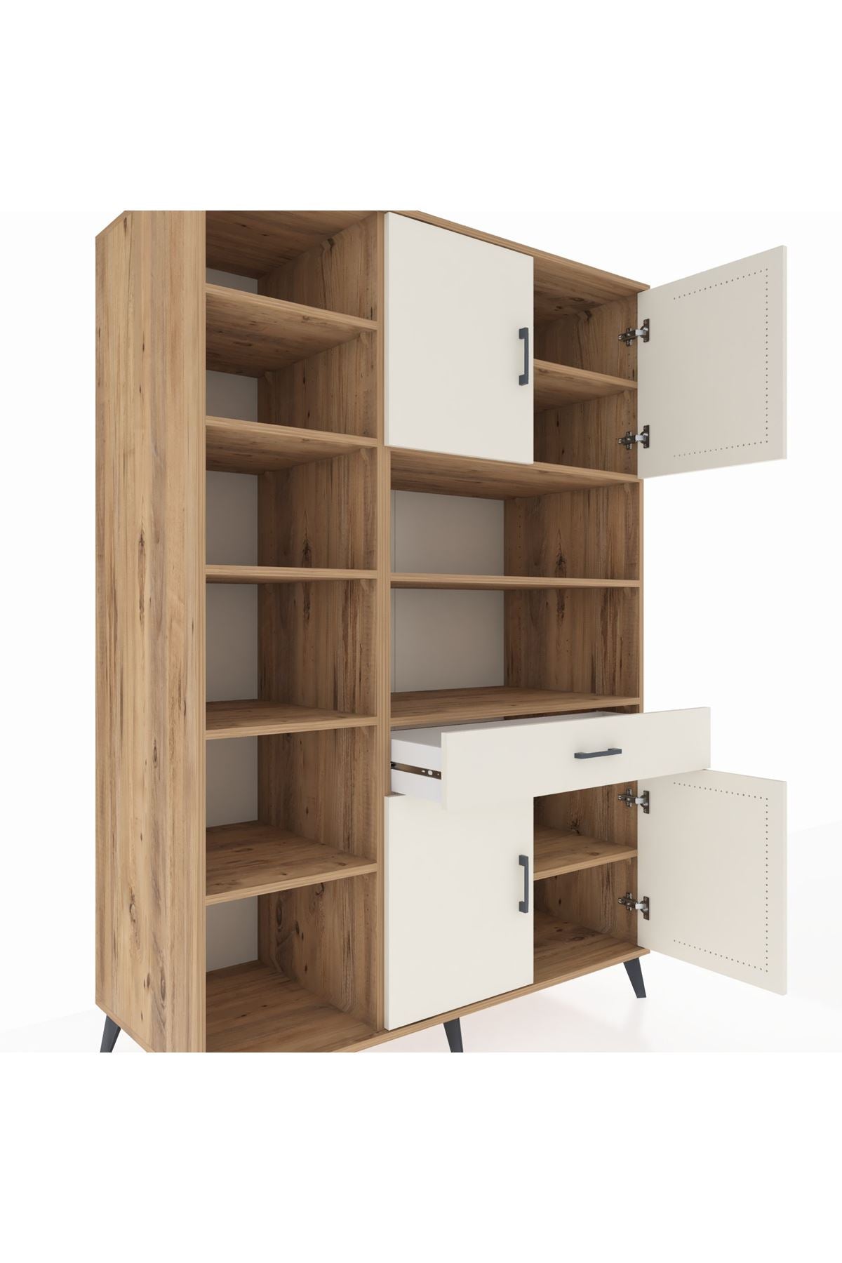 Kronos Dolap 10 Raflı Tek Çekmeceli 4 Kapaklı 132x59x195 Çam-Aytaşı/Aytaşı