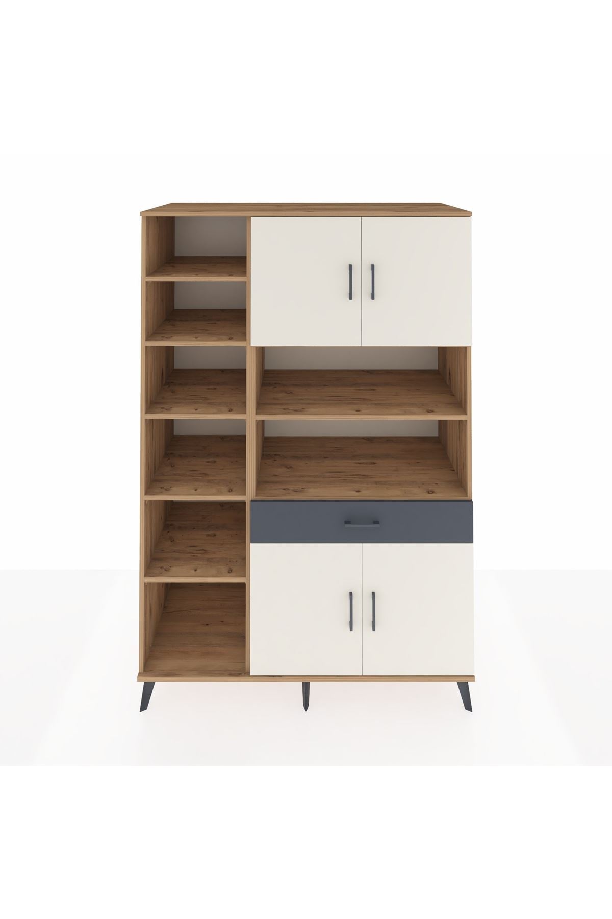 Kronos Dolap 10 Raflı Tek Çekmeceli 4 Kapaklı 132x59x195 Çam-Aytaşı/Antrasit