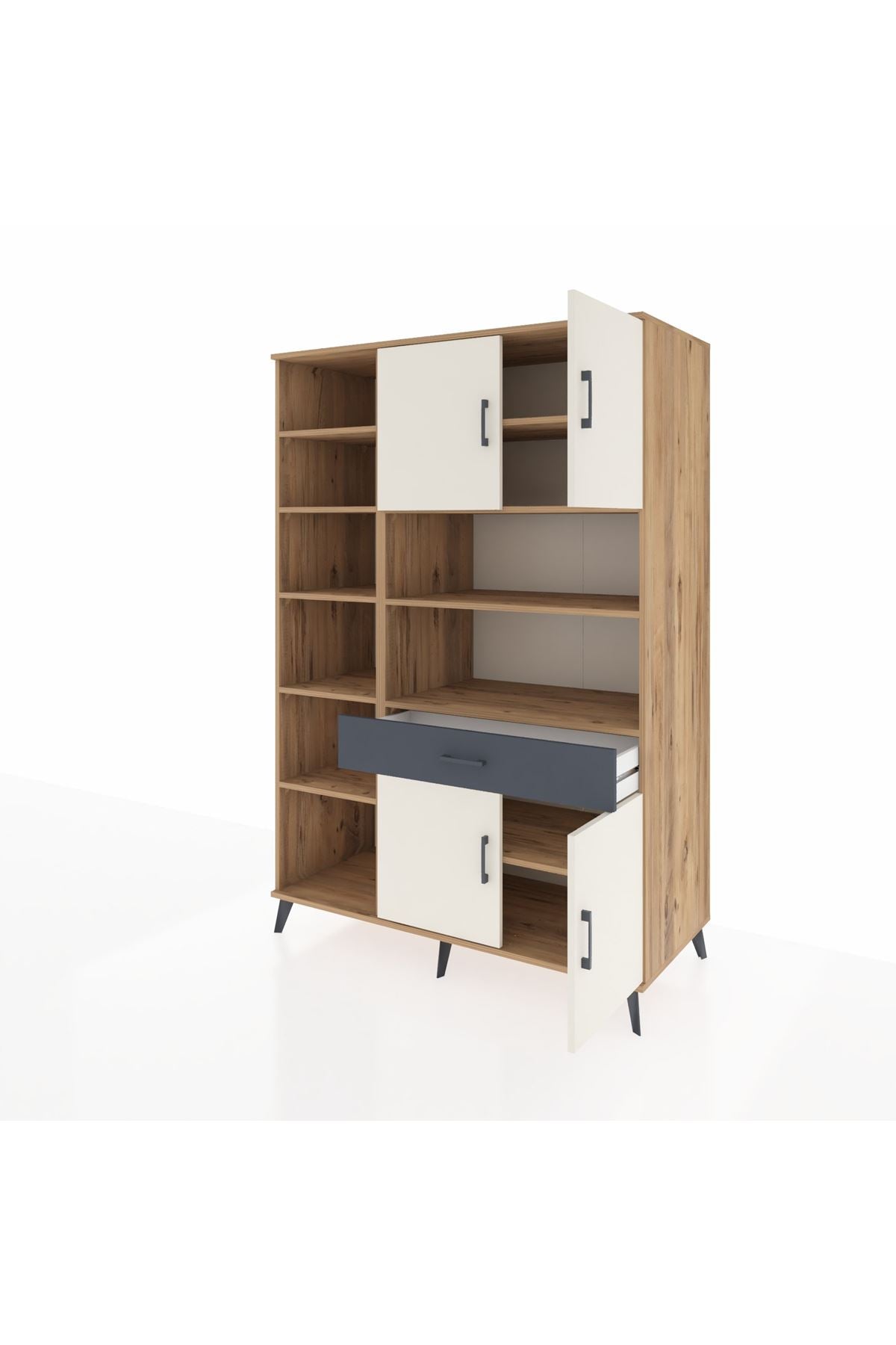 Kronos Dolap 10 Raflı Tek Çekmeceli 4 Kapaklı 132x59x195 Çam-Aytaşı/Antrasit