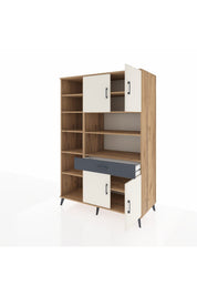 Kronos Dolap 10 Raflı Tek Çekmeceli 4 Kapaklı 132x59x195 Çam-Aytaşı/Antrasit