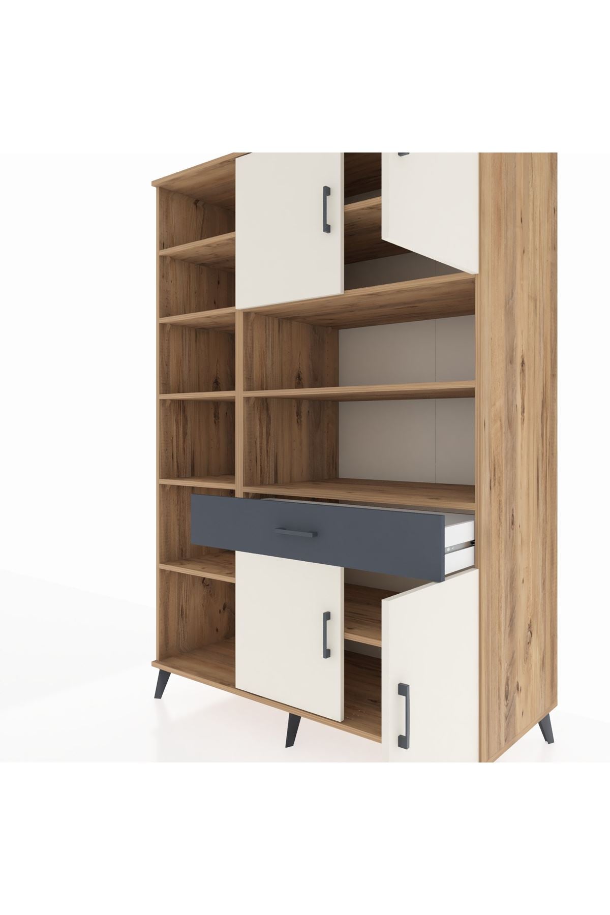 Kronos Dolap 10 Raflı Tek Çekmeceli 4 Kapaklı 132x59x195 Çam-Aytaşı/Antrasit