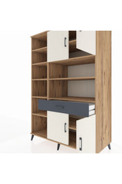 Kronos Dolap 10 Raflı Tek Çekmeceli 4 Kapaklı 132x59x195 Çam-Aytaşı/Antrasit