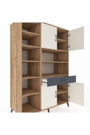 Kronos Dolap 10 Raflı Tek Çekmeceli 4 Kapaklı 132x59x195 Çam-Aytaşı/Antrasit