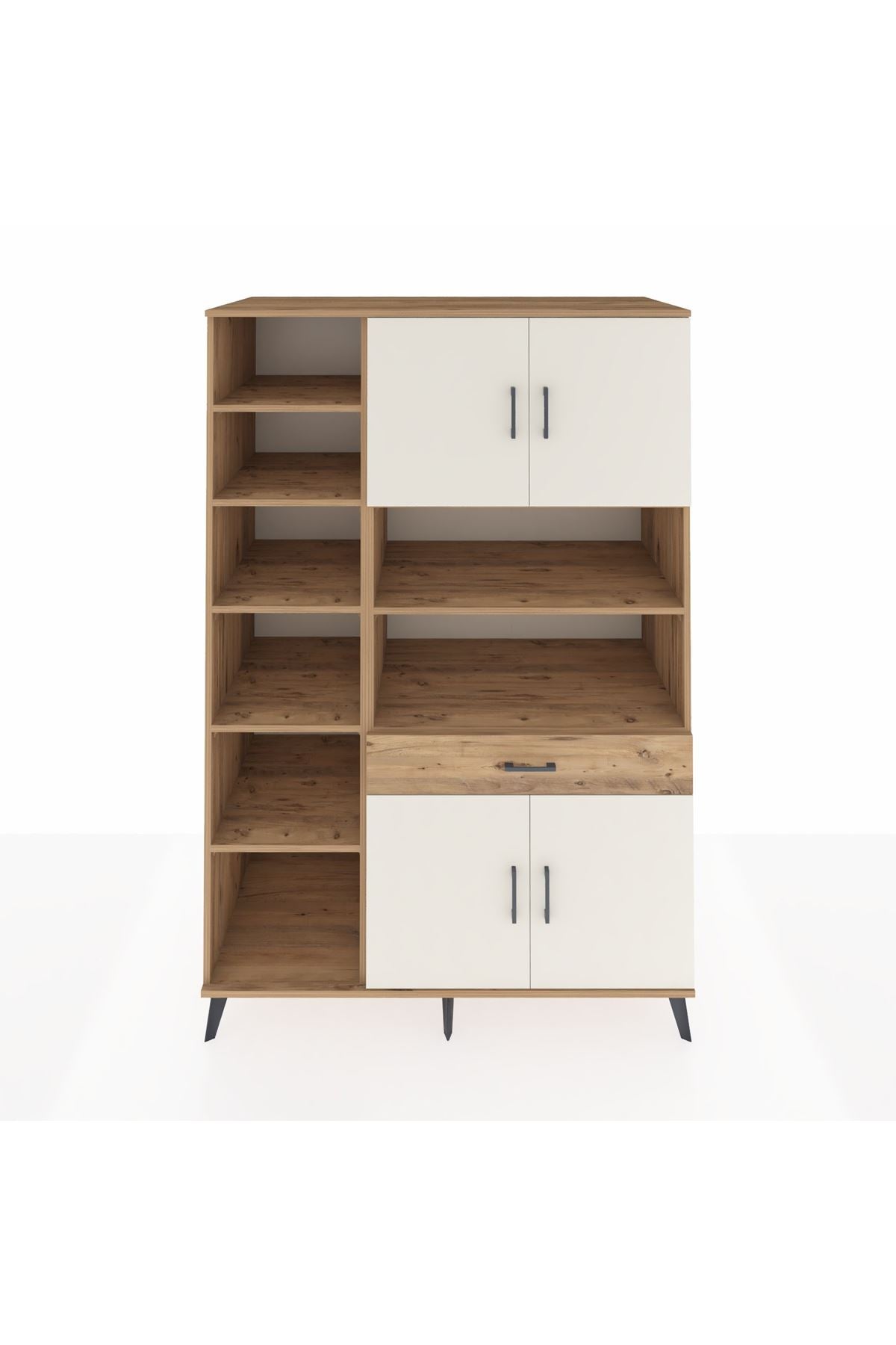 Kronos Dolap 10 Raflı Tek Çekmeceli 4 Kapaklı 132x59x195 Çam-Aytaşı/Çam