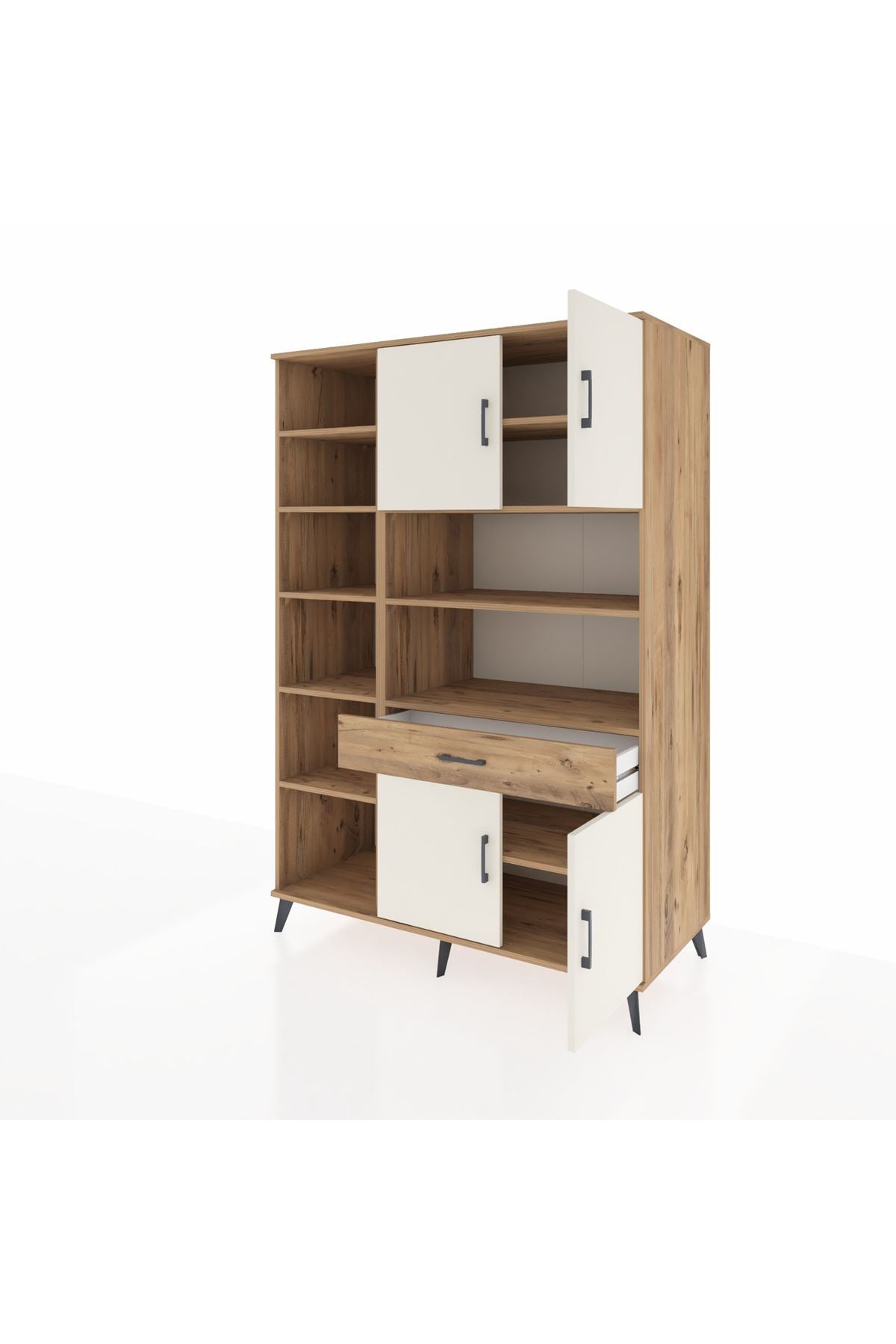 Kronos Dolap 10 Raflı Tek Çekmeceli 4 Kapaklı 132x59x195 Çam-Aytaşı/Çam