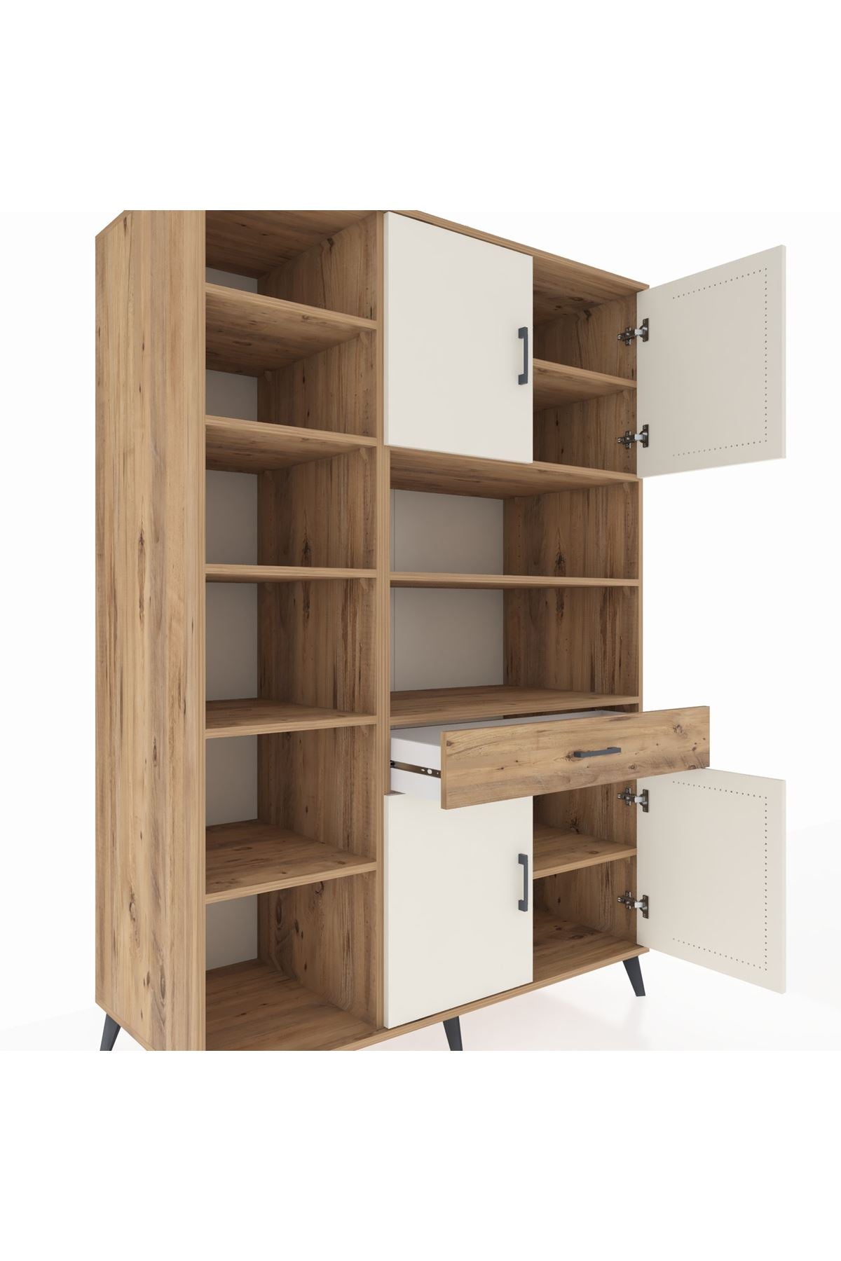 Kronos Dolap 10 Raflı Tek Çekmeceli 4 Kapaklı 132x59x195 Çam-Aytaşı/Çam