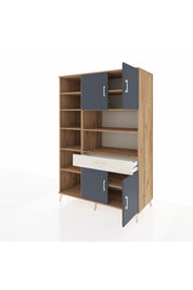 Kronos Dolap 10 Raflı Tek Çekmeceli 4 Kapaklı 132x59x195 Çam-Antrasit/Aytaşı