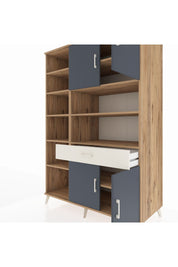 Kronos Dolap 10 Raflı Tek Çekmeceli 4 Kapaklı 132x59x195 Çam-Antrasit/Aytaşı