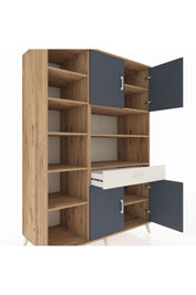 Kronos Dolap 10 Raflı Tek Çekmeceli 4 Kapaklı 132x59x195 Çam-Antrasit/Aytaşı