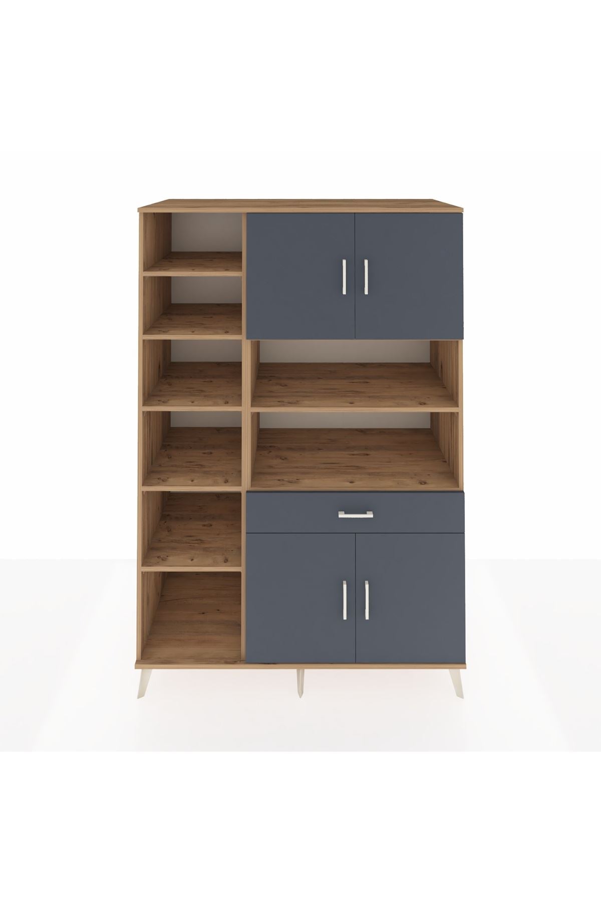 Kronos Dolap 10 Raflı Tek Çekmeceli 4 Kapaklı 132x59x195 Çam-Antrasit/Antrasit