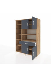 Kronos Dolap 10 Raflı Tek Çekmeceli 4 Kapaklı 132x59x195 Çam-Antrasit/Antrasit