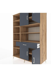 Kronos Dolap 10 Raflı Tek Çekmeceli 4 Kapaklı 132x59x195 Çam-Antrasit/Antrasit