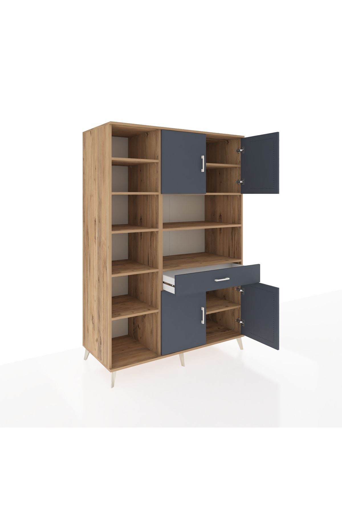 Kronos Dolap 10 Raflı Tek Çekmeceli 4 Kapaklı 132x59x195 Çam-Antrasit/Antrasit