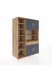 Kronos Dolap 10 Raflı Tek Çekmeceli 4 Kapaklı 132x59x195 Çam-Antrasit/Çam