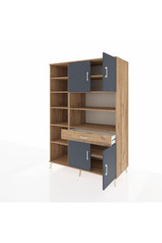 Kronos Dolap 10 Raflı Tek Çekmeceli 4 Kapaklı 132x59x195 Çam-Antrasit/Çam