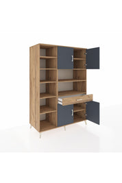 Kronos Dolap 10 Raflı Tek Çekmeceli 4 Kapaklı 132x59x195 Çam-Antrasit/Çam