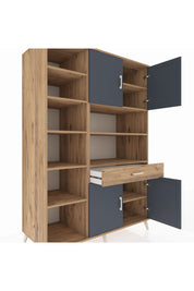 Kronos Dolap 10 Raflı Tek Çekmeceli 4 Kapaklı 132x59x195 Çam-Antrasit/Çam