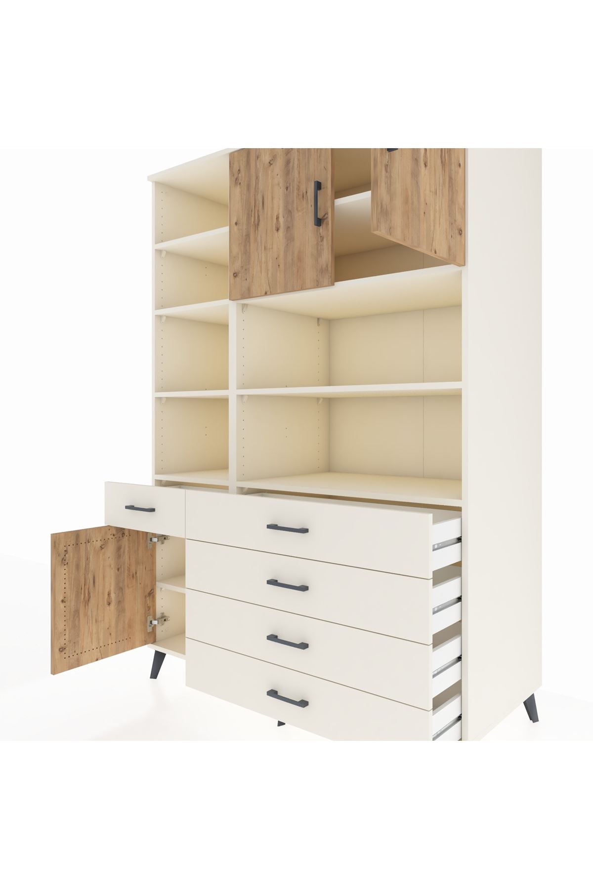 Kronos Dolap 9 Raflı 5 Çekmeceli 3 Kapaklı 132x59x195 Aytaşı-Çam/Aytaşı