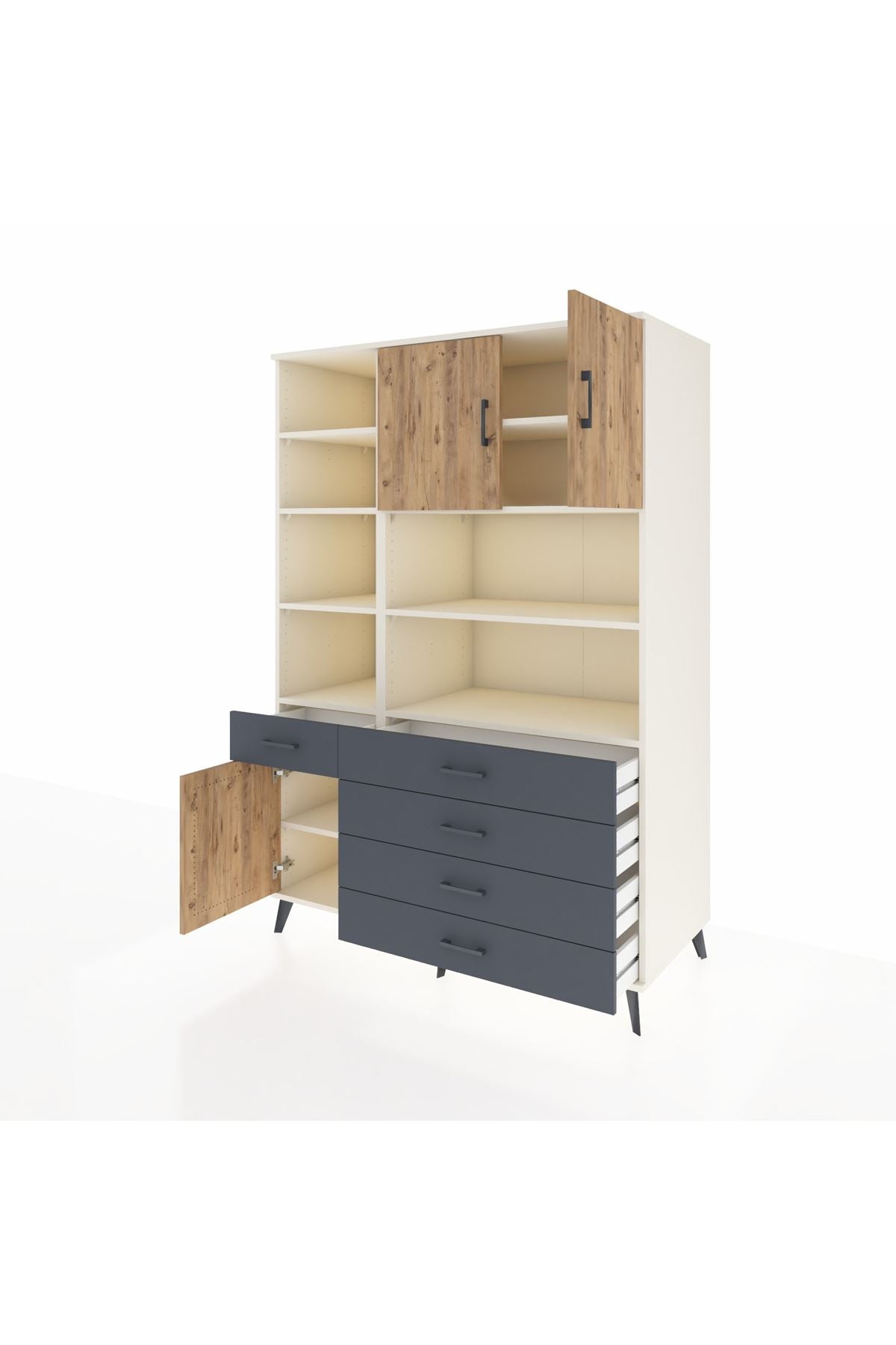 Kronos Dolap 9 Raflı 5 Çekmeceli 3 Kapaklı 132x59x195 Aytaşı-Çam/Antrasit