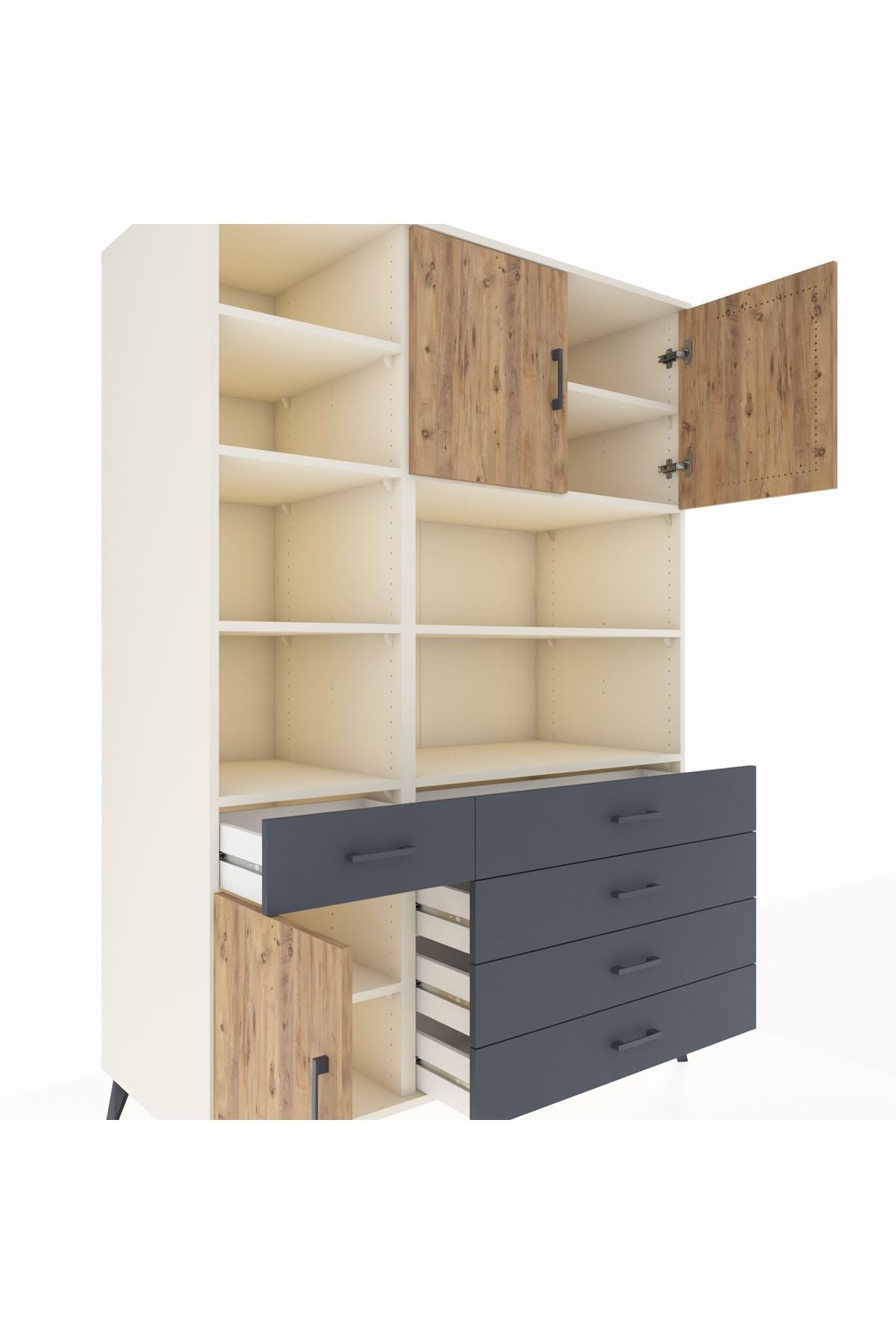 Kronos Dolap 9 Raflı 5 Çekmeceli 3 Kapaklı 132x59x195 Aytaşı-Çam/Antrasit