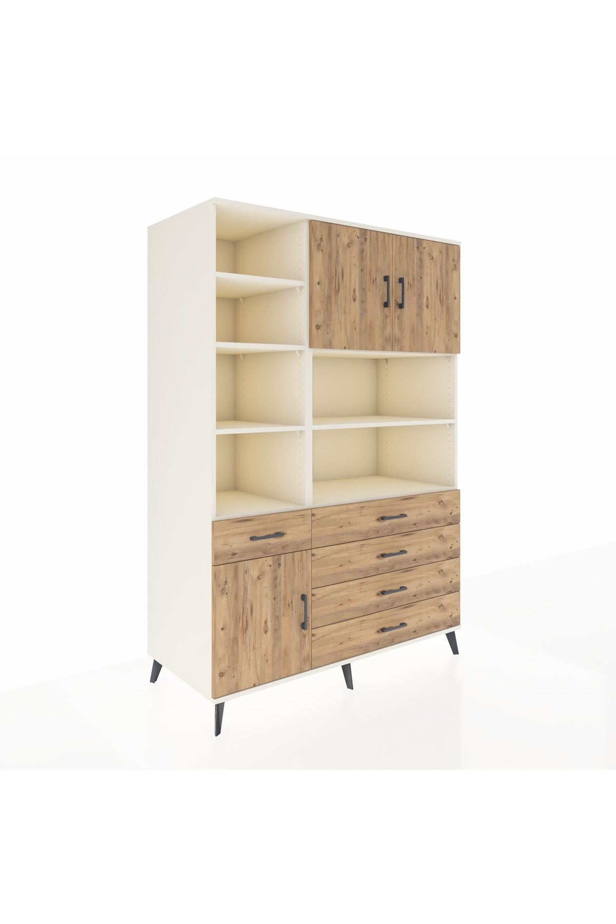 Kronos Dolap 9 Raflı 5 Çekmeceli 3 Kapaklı 132x59x195 Aytaşı-Çam/Çam