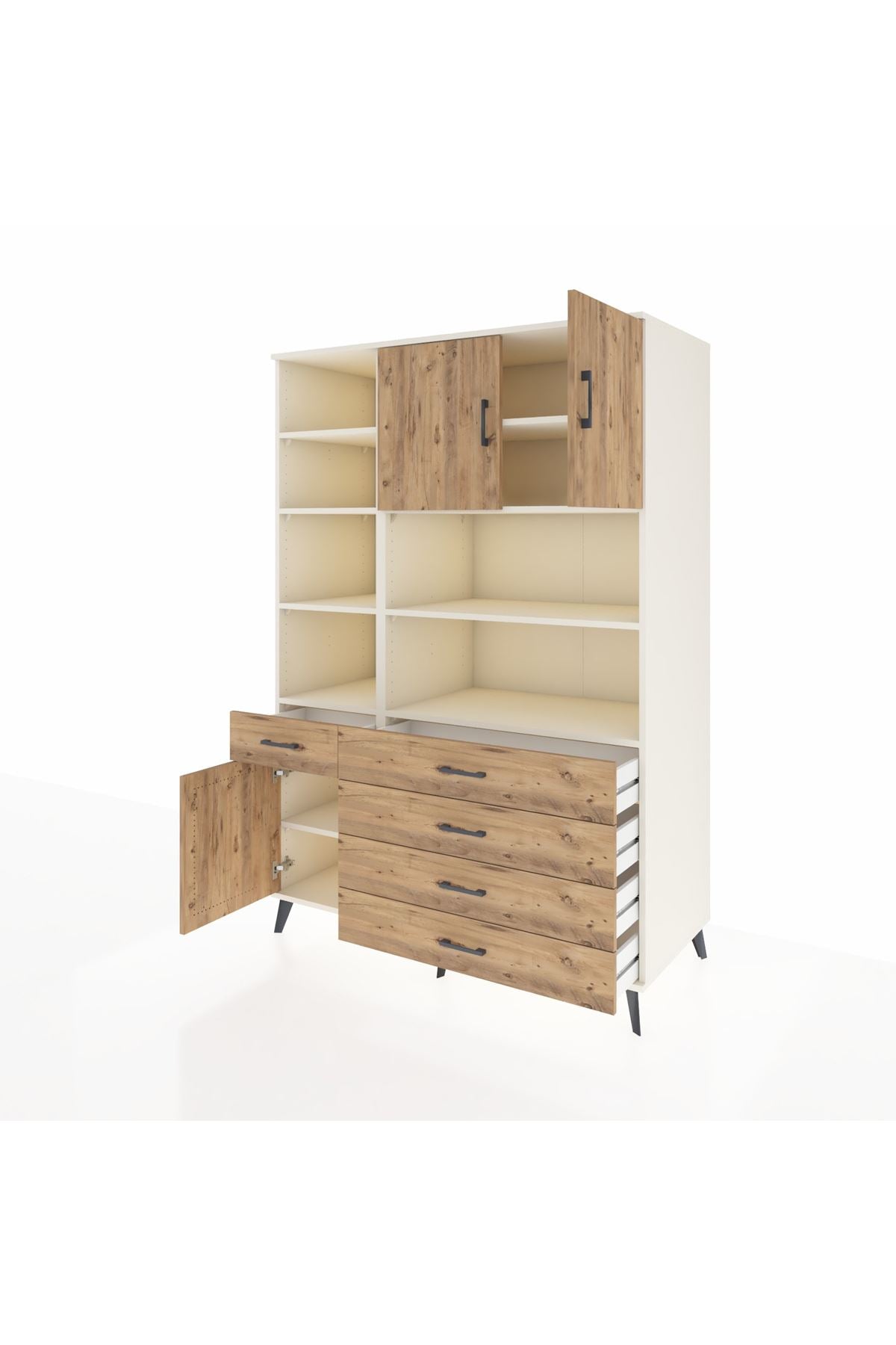 Kronos Dolap 9 Raflı 5 Çekmeceli 3 Kapaklı 132x59x195 Aytaşı-Çam/Çam