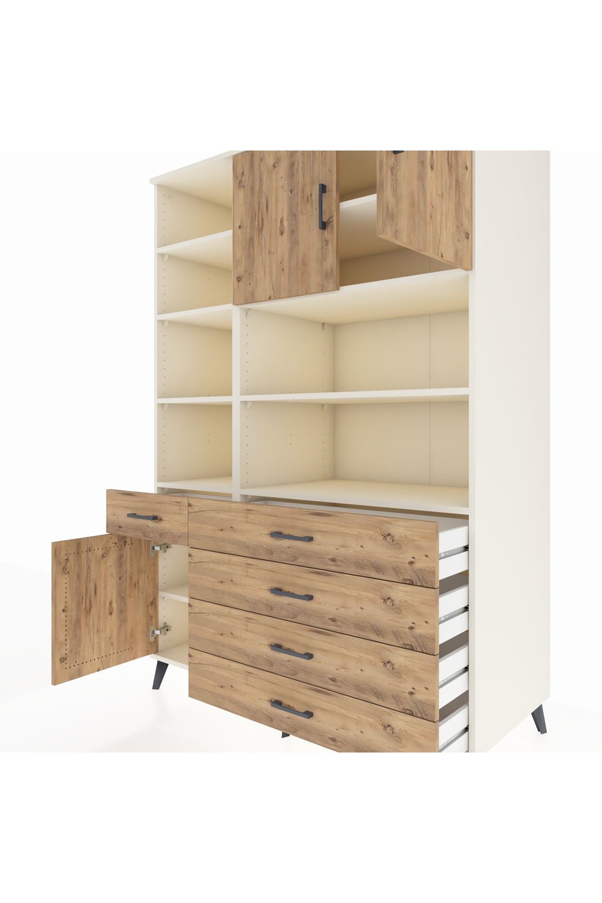 Kronos Dolap 9 Raflı 5 Çekmeceli 3 Kapaklı 132x59x195 Aytaşı-Çam/Çam