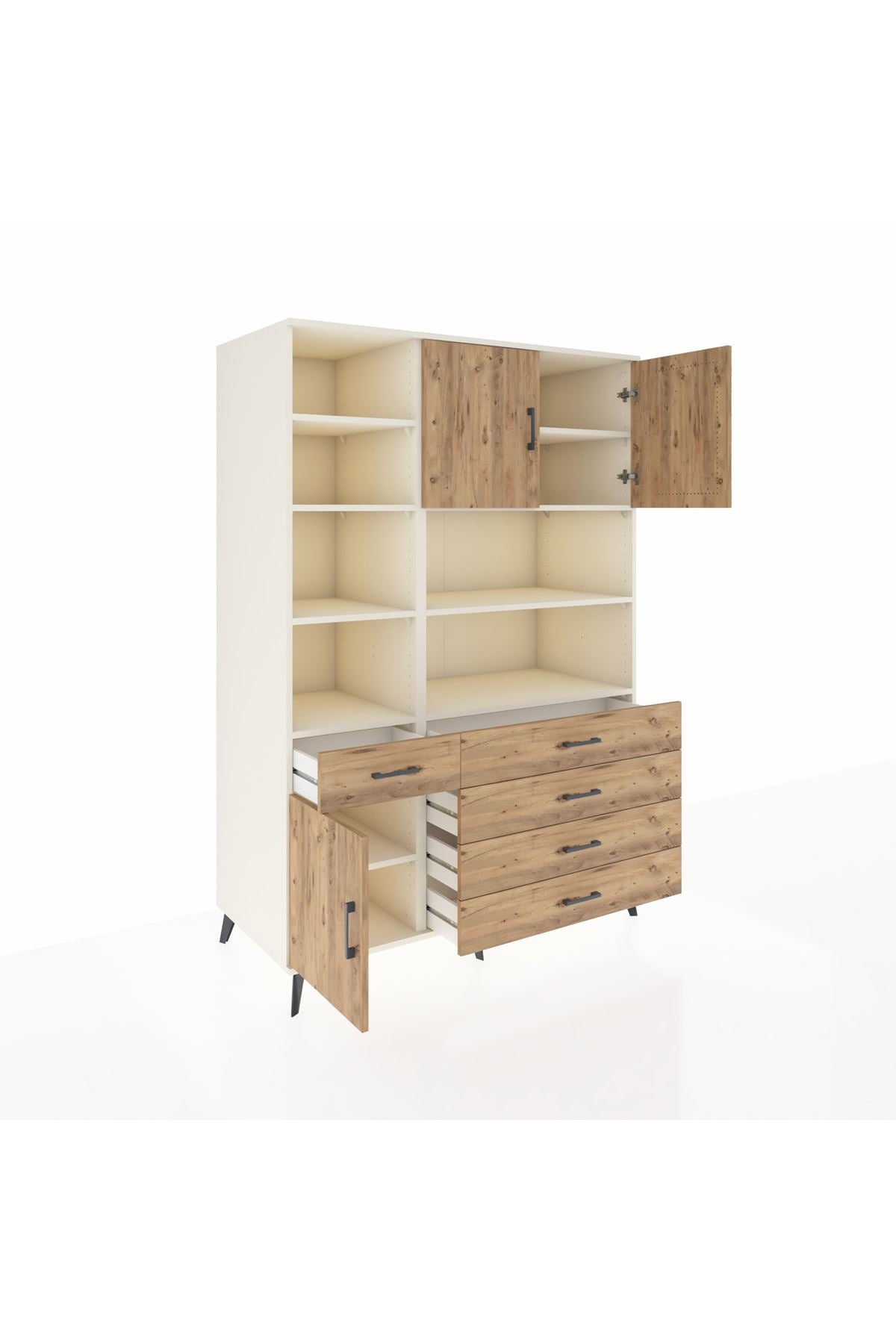 Kronos Dolap 9 Raflı 5 Çekmeceli 3 Kapaklı 132x59x195 Aytaşı-Çam/Çam