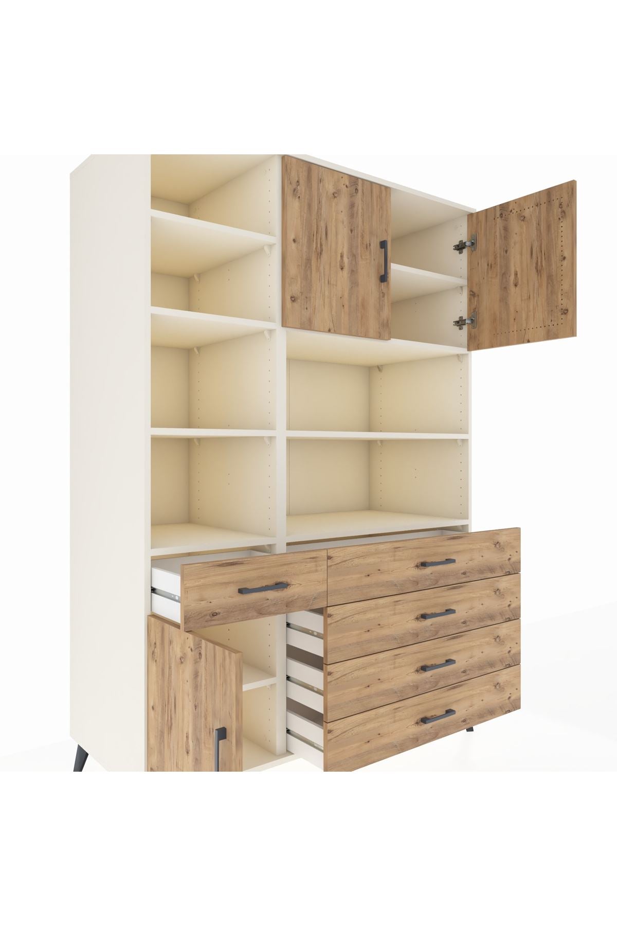 Kronos Dolap 9 Raflı 5 Çekmeceli 3 Kapaklı 132x59x195 Aytaşı-Çam/Çam