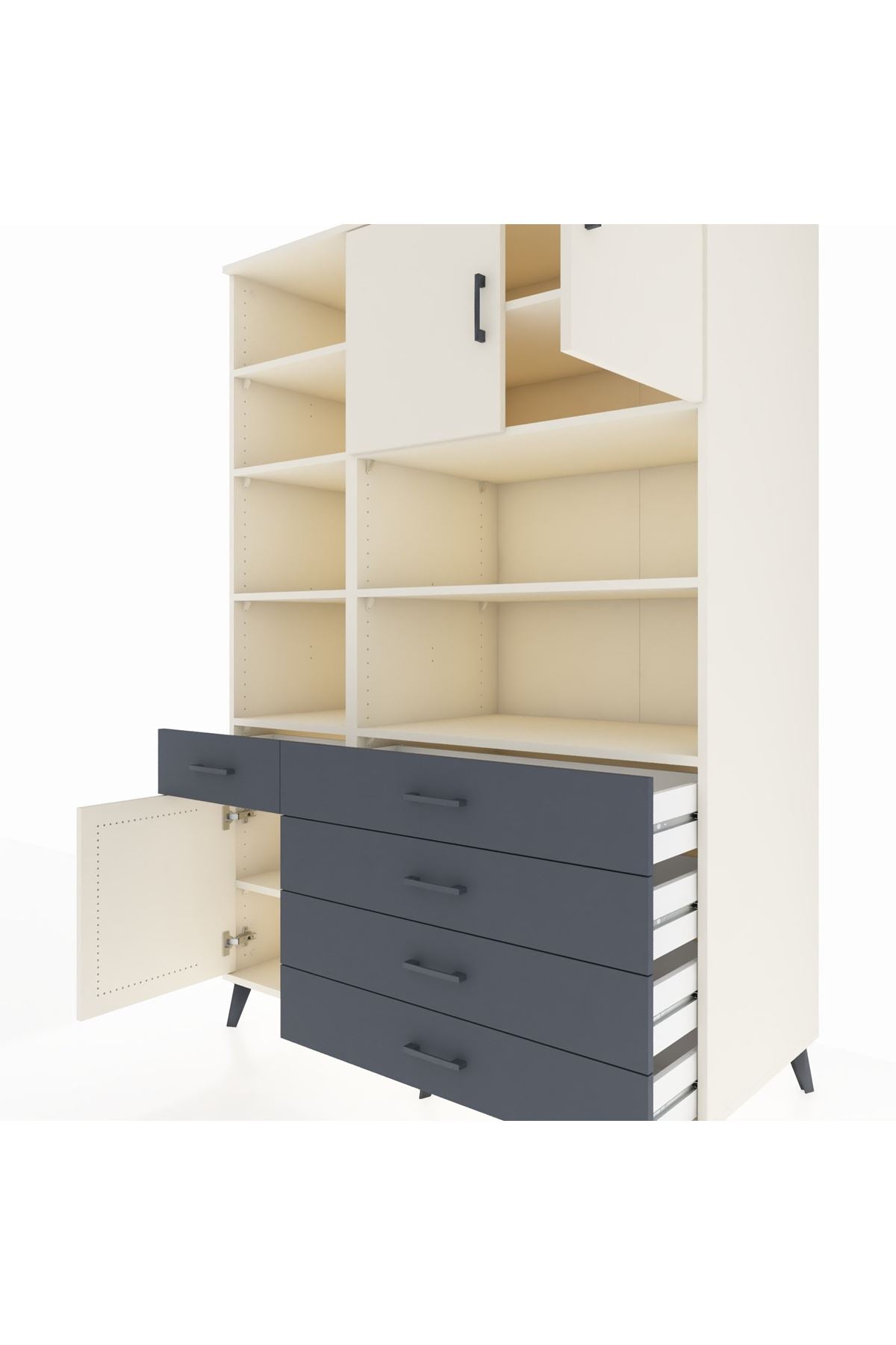 Kronos Dolap 9 Raflı 5 Çekmeceli 3 Kapaklı 132x59x195 Aytaşı-Aytaşı/Antrasit